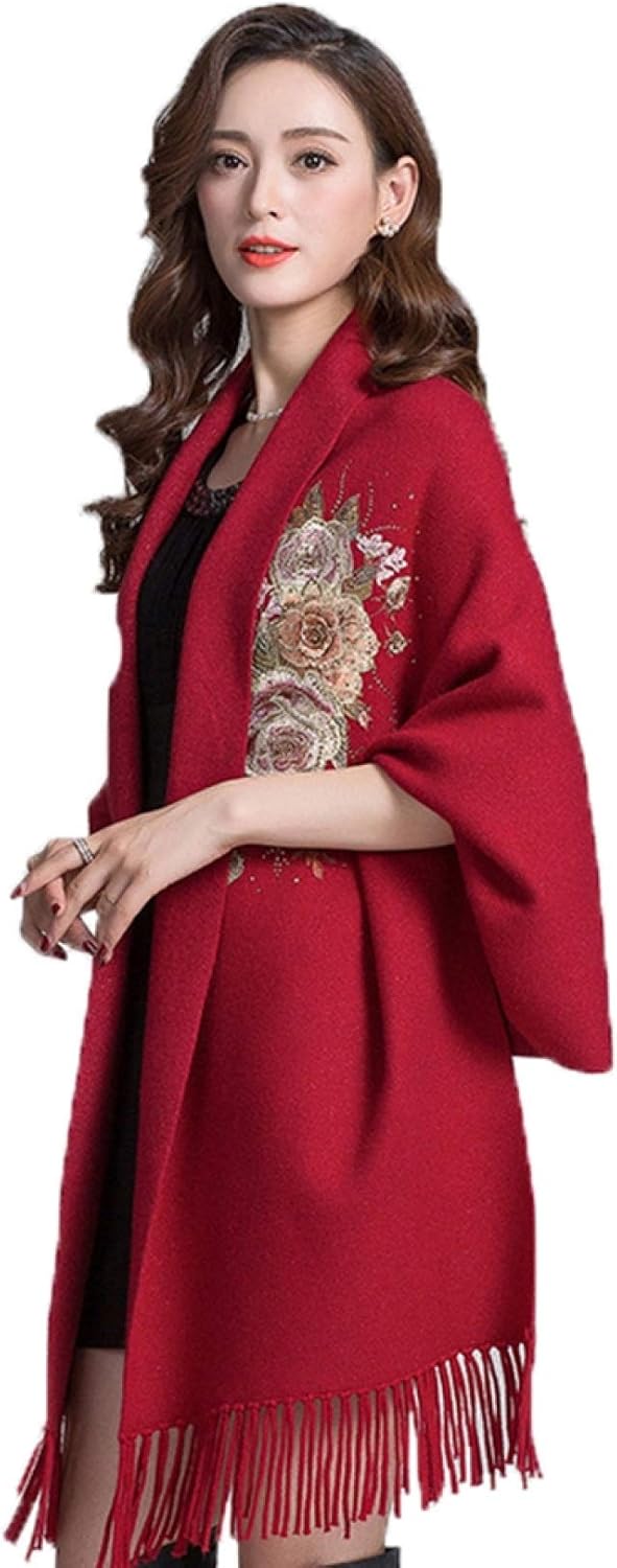 着痩せ 刺繍 花柄 軽量 ト レディース 大判 コート カーディガン マフラー 大人 フリンジ ショール 長..