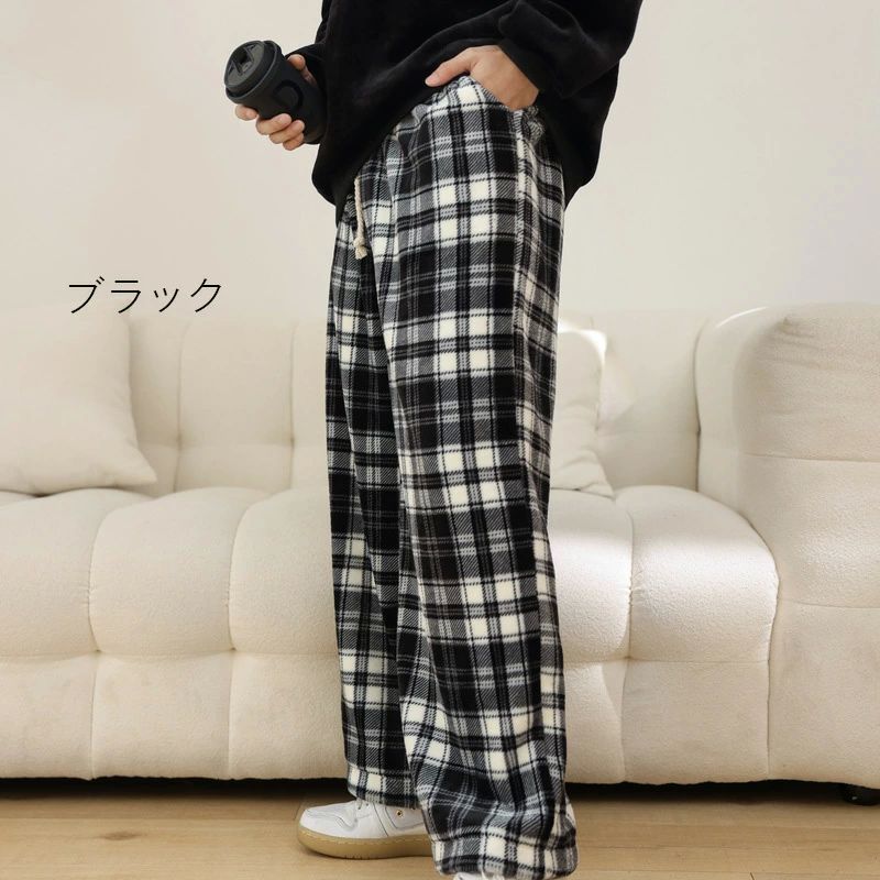 柔らかい 暖か もこもこ かわいい レディース パジャマ 両面起毛 着る毛布 チェック柄 長袖 冬 ルームウェア 上下セット 部屋着