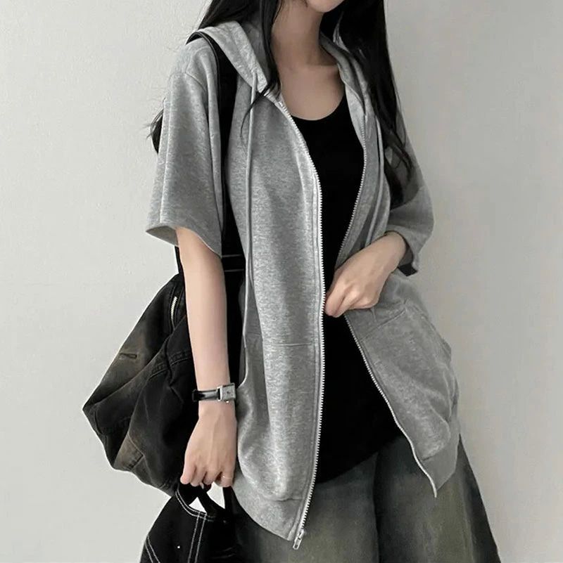 半袖 夏用 薄手 ジップアップ トッ 夏用 半袖パーカー オーバーサイズ 羽織もの 薄手 レディース パーカー ジップアップパーカー