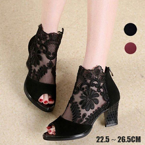 ブーツサンダル オープントゥ ハイヒール サンダル おしゃれ サマーブーツ 大きいサイズ パンプス 太ヒール オフィス レディース