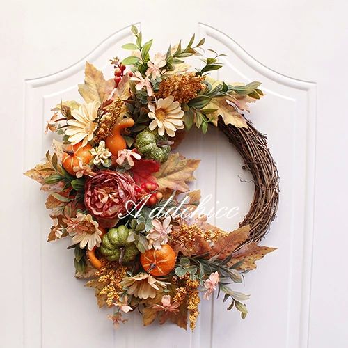 ドライフラワー おしゃれ かぼちゃ 上 玄関 部屋 秋 ナチュラル ハロウィンリース リース ハロウィーン 北欧 手作り パンプキン