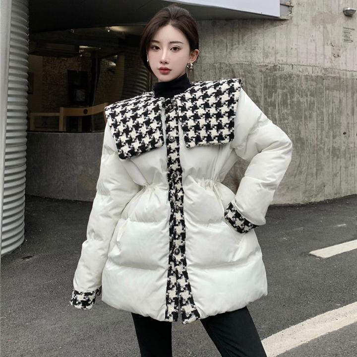 ジャケット アウター ダウンコート ダウンジャケット コットンジャケット コート. 千鳥格子柄カラーステッチ ミドル丈長袖コート