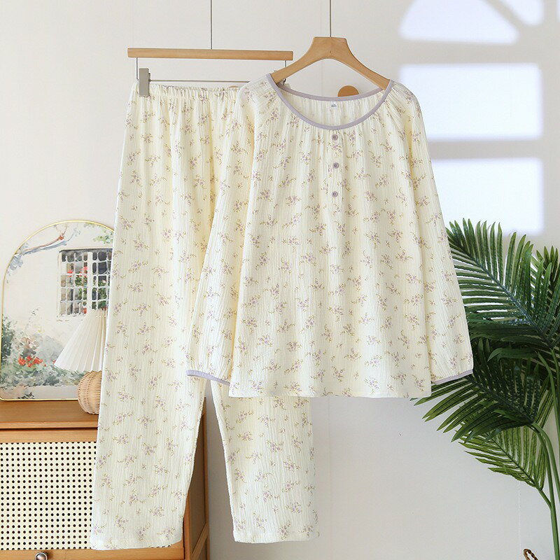 Underwear, Sleepwear - 前開き ルームウェア 綿 春 男性 秋 上下セット ホーム セットアップ 長袖 快適 ロングパン 部屋着 送料無料 女性 冬 パジャマ
