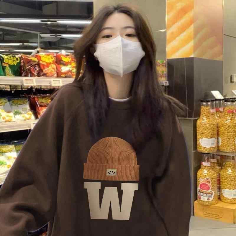 乐天商城 - レディース スウェットシャツ フィット オーバーサイズ レトロ 低身長対 アメリカン コーヒーブラウン トップス カジュアル 春秋