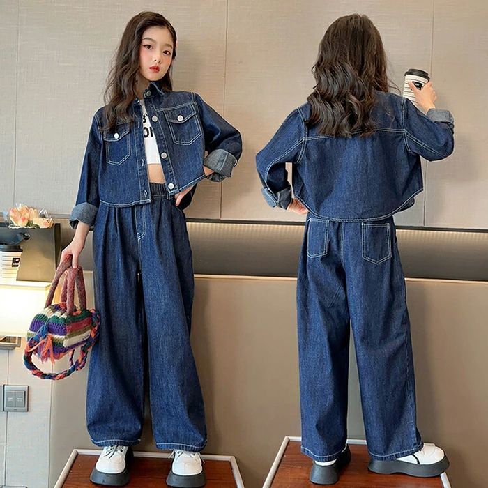 子供服 ジャケット パンツ 女の子 ダン ジュニア デニムジャケット ガールズ 上下セット ロングパンツ アウター 供服 2点セット