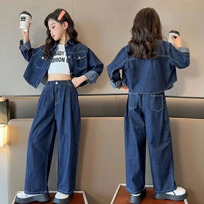 子供服 ジャケット パンツ 女の子 ダン ジュニア デニムジャケット ガールズ 上下セット ロングパンツ アウター 供服 2点セット