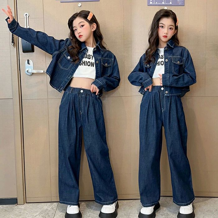子供服 ジャケット パンツ 女の子 ダン ジュニア デニムジャケット ガールズ 上下セット ロングパンツ アウター 供服 2点セット