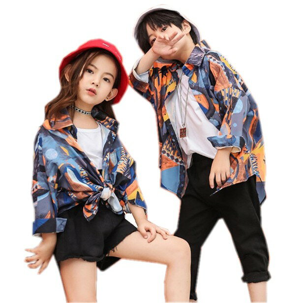 柄 シャツ 派手 黒パンツ キッズ ダンス衣装 ヒップホップ HIPHOP 花柄シャツ Tシャツ ズボン 練習着 男の子 女の子 子供 ダンス