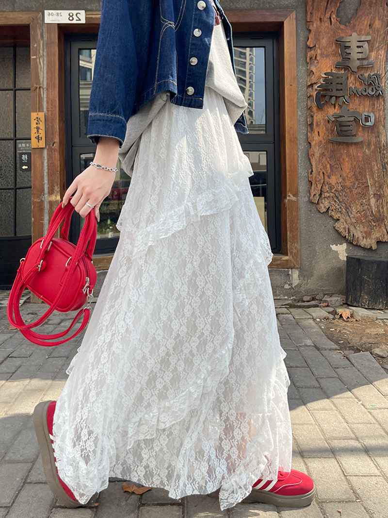 レディース 白 フレアスカート ロングスカート スカート ゆったり 無地 春 夏 かわ...