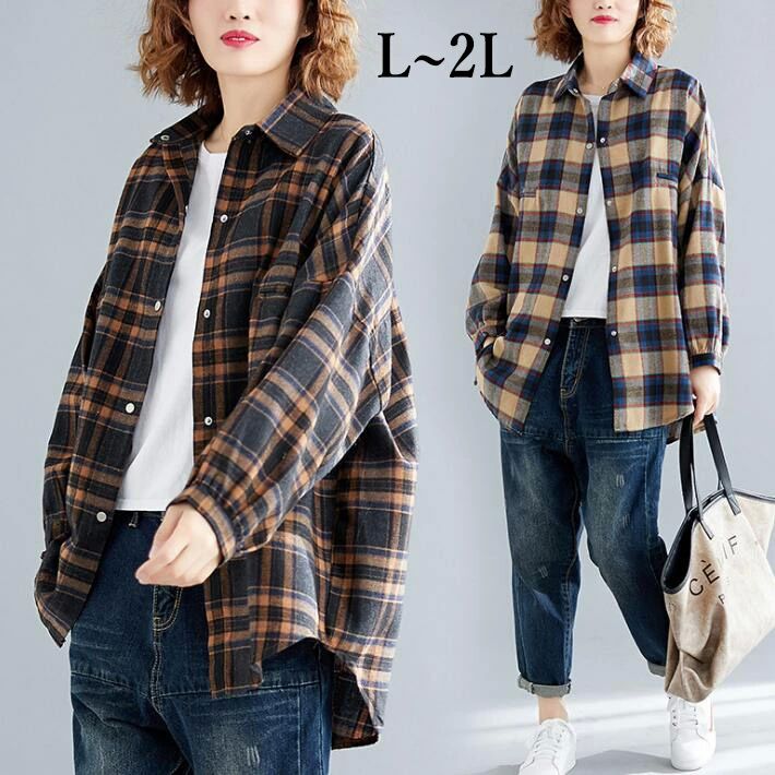 大き オーバーサイズ ビッグシルエット レディース ネルシャツ タータンチェック チェックシャツ ライトアウター ジャケット