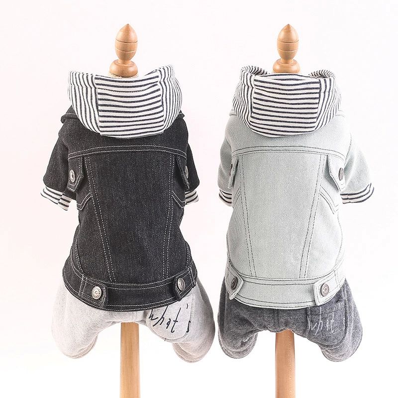 犬服 ペット 秋冬 超かわいい デニム 猫服 小犬 パーカー ファッション 厚手 コットン 四足服