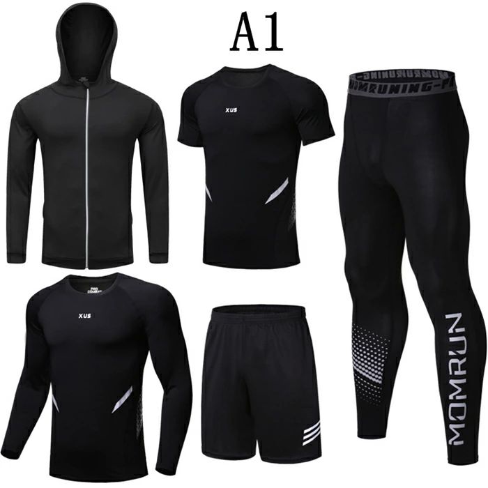 セットメンズ メンズ 運動着 発汗効果 スポーツウェア トレーニングウェア 長袖長 ジムウェア 5点セット 上下 ランニングウェア