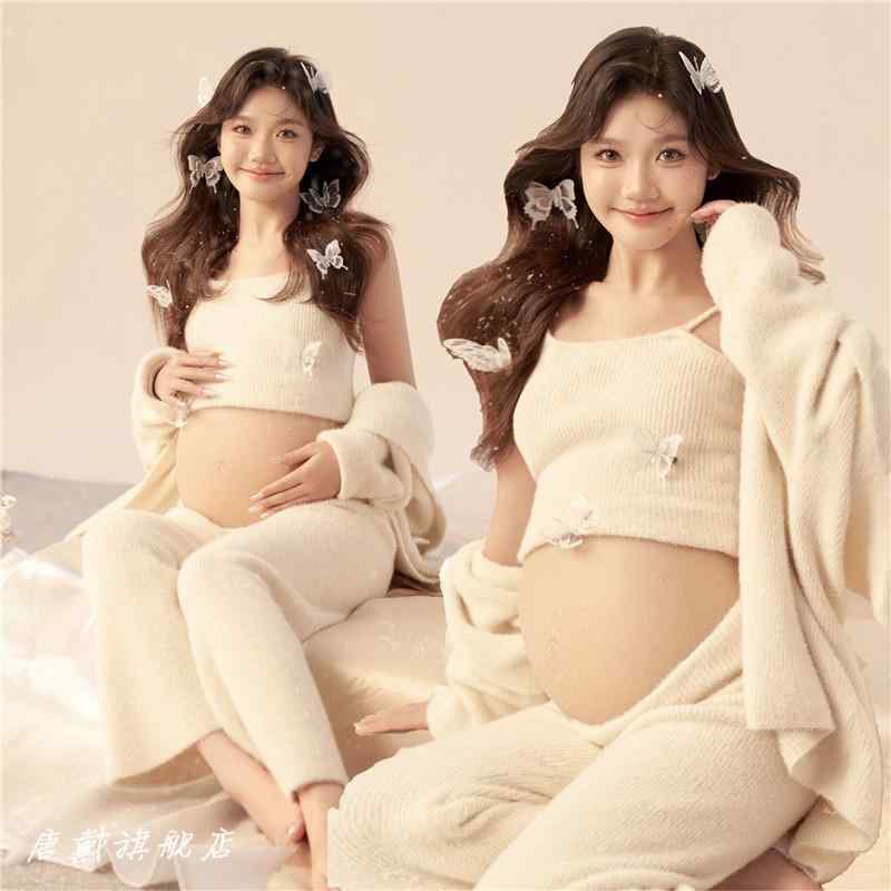 Maternity - アート ホワイト おしゃれ フォト セーター 撮影 衣装 かわいい フォト スタジオ 写真 ホーム シンプル 衣類 フリー マタニティ