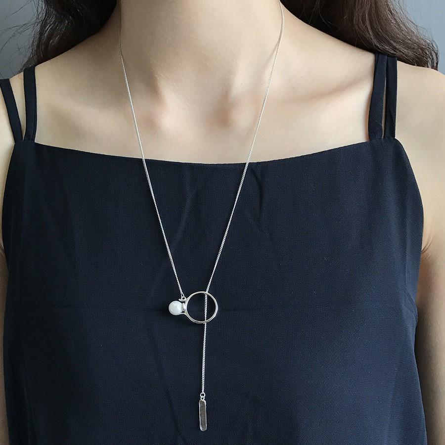 天神橋セレクトのネックレス ペンダント レディース 女性 ファッション小物 雑貨 Y字ネックレス チェーン 指輪 リング フェイクパール シルバーカラー シンプル か｜アングル3