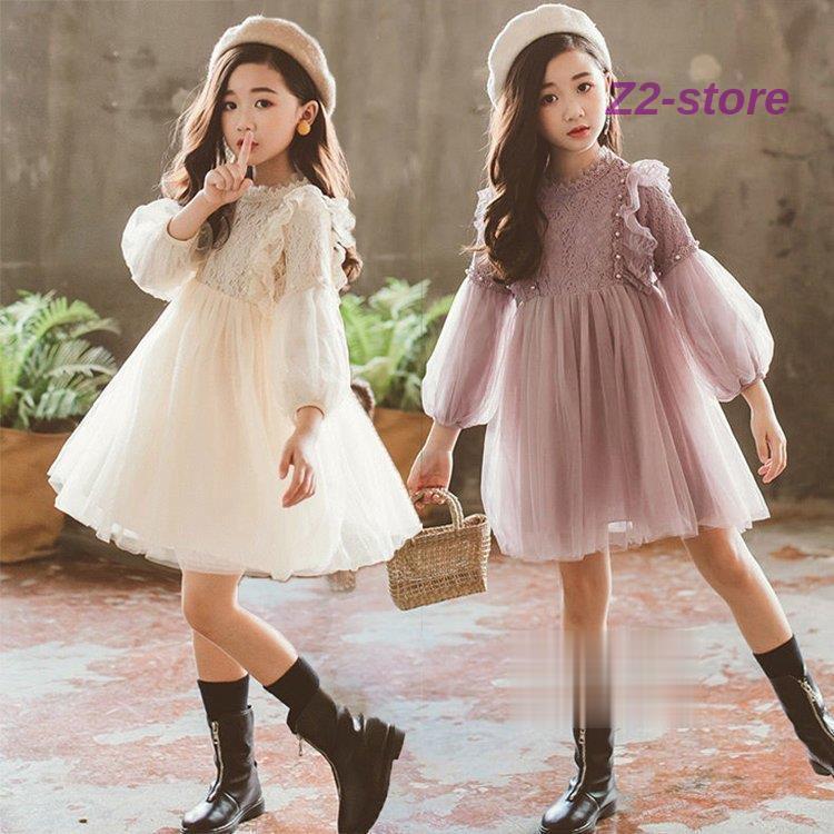 子供服 ワンピース キッズ 女の子 春 秋着 冬長袖 レースワンピース 膝丈 子供ドレス dress 韓国子供服 ジュニア 結婚式 カジュアル おしゃれ 可愛い 新品