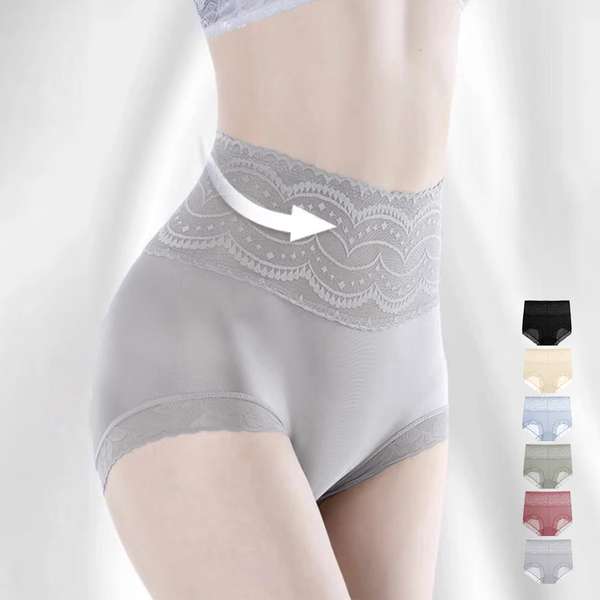 ハイウエスト レースショーツ 響かない女性用ショーツ 通気性 無縫製 冷感 深履き...