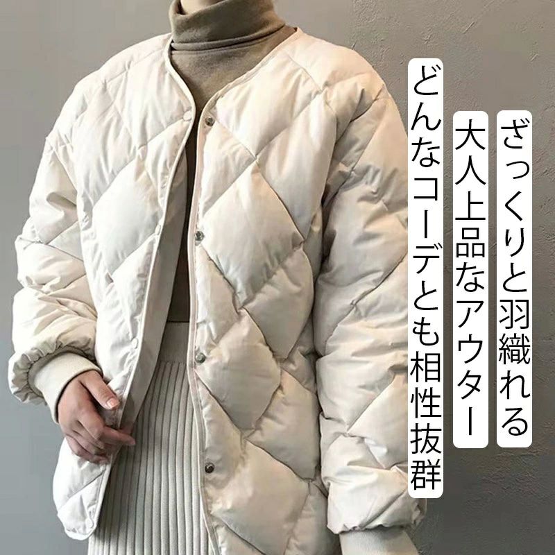 キルティングコート ノーカラー キルティングジャケット アウ 冬 中綿コート 中綿ジャケット トップス 大きいサイズ レディース 2