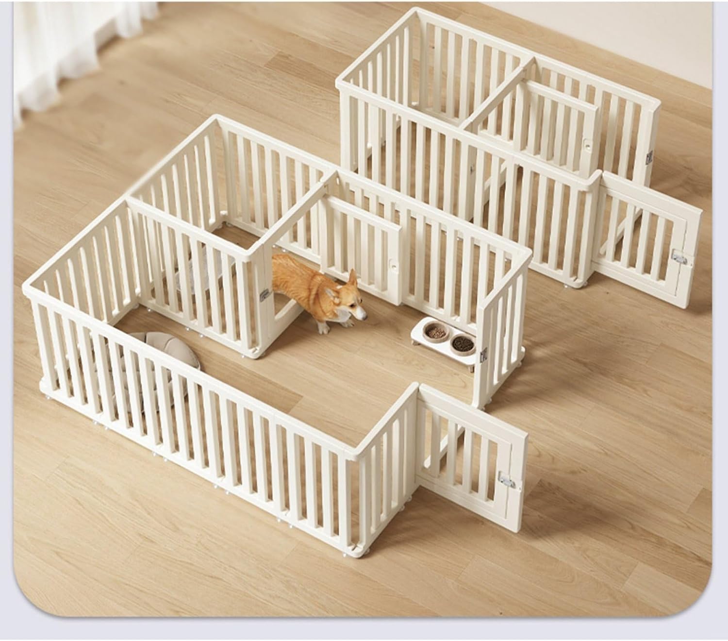 天神橋セレクトのイヌサークル ペットフェンス ペットケージ ペットサークル 小型犬 中型犬 小動物ケージ 折り畳み式 組立簡単 全成長期使用可 室内室外兼用 工具不要 形組み換え可能 扉付き b- 16枚+2ドア 高｜アングル3