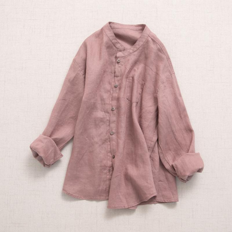 シャツ レディース トップス リネンシャツ 麻 長袖 スタンドカラー 立品 無地 薄手 軽量 吸湿 通気性 速乾 紫外線対策 日焼け防止 冷房対策 体型カバー ゆったり 大きいサイズ 大きめ サイズ 着痩せ 細見え お腹周り 普段使い ナチュラル カジュ