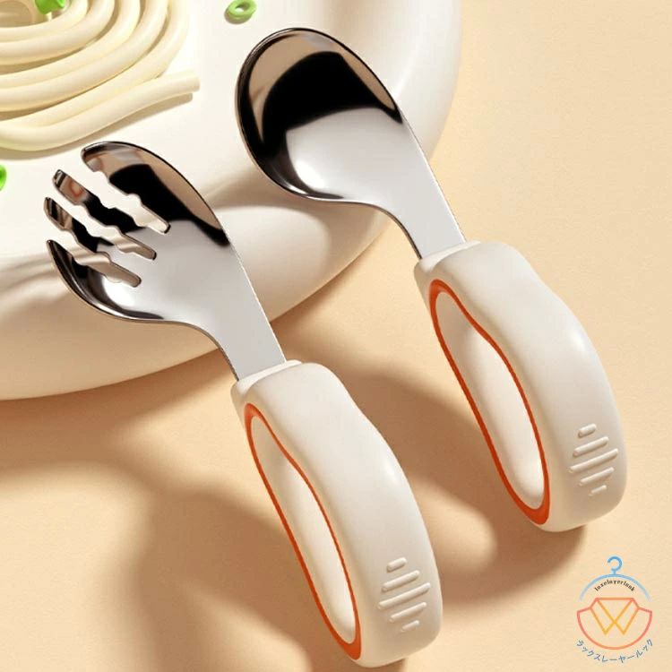 天神橋セレクトの曲げスプーン フォーク ベ 練習 持ちやすい 赤ちゃん スプーン 3点セット ベビー 食事補助 離乳食 ベビー食器 握りやすい 子供用｜アングル2