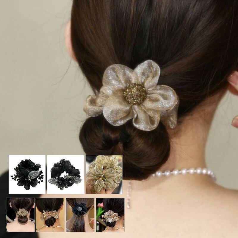 樂天商城 - ヘアロー キラキラ 大きめ 成熟 パーティー ヘアゴム 髪留め 花 人気 魅力 ヘアアクセサリー シンプル 髪飾り ヘアロープ 髪ゴム