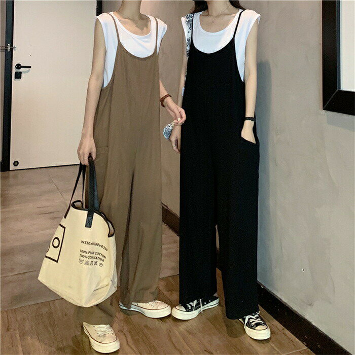 All-in-one - サロペット パンツ レディース オールインワン ワイドパンツ 涼しい ゆったり 春 夏 コンビネゾン 着痩せ 無地