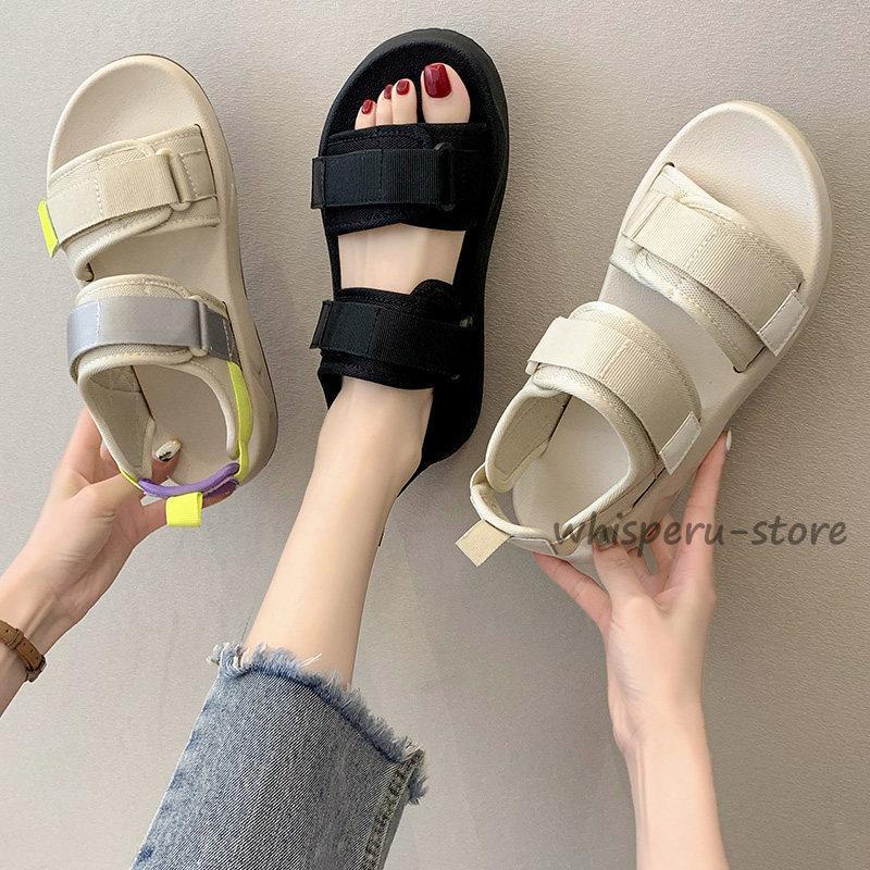 スポサン ベルクロ ぺたんこ スポーツサンダル おしゃれ マジックテープ ベルト 靴 カジュアル レディース スポーティー 女性用