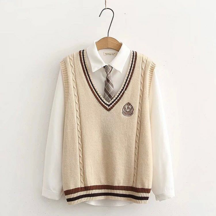 セーター 学生服 秋 チョッキ 中学 JK 夏 ニットベスト ノースリーブ 春 ホワイト Vネック 制服 制服 スクールベスト スクール