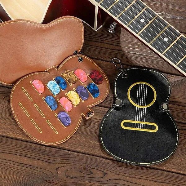 ギターピックホルダー ギターピック収納袋 ポータブル ピック収納ポーチボックスギ...