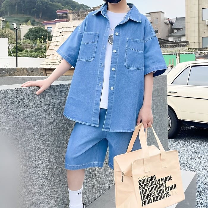パンツスーツ 春夏 セットアップ ストリート 男の子 点セット 韓国 ヒップホップ シャツ デニム ダンス 子 小学生 通学 パンツ