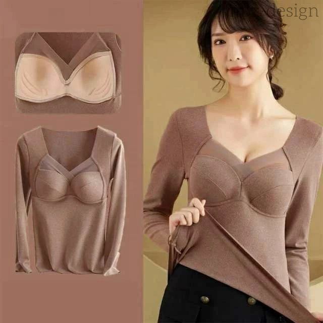 カップ付き 長袖 カップ付 ブラトップ レディース 両面起毛 カットソー 長袖 秋冬 ...