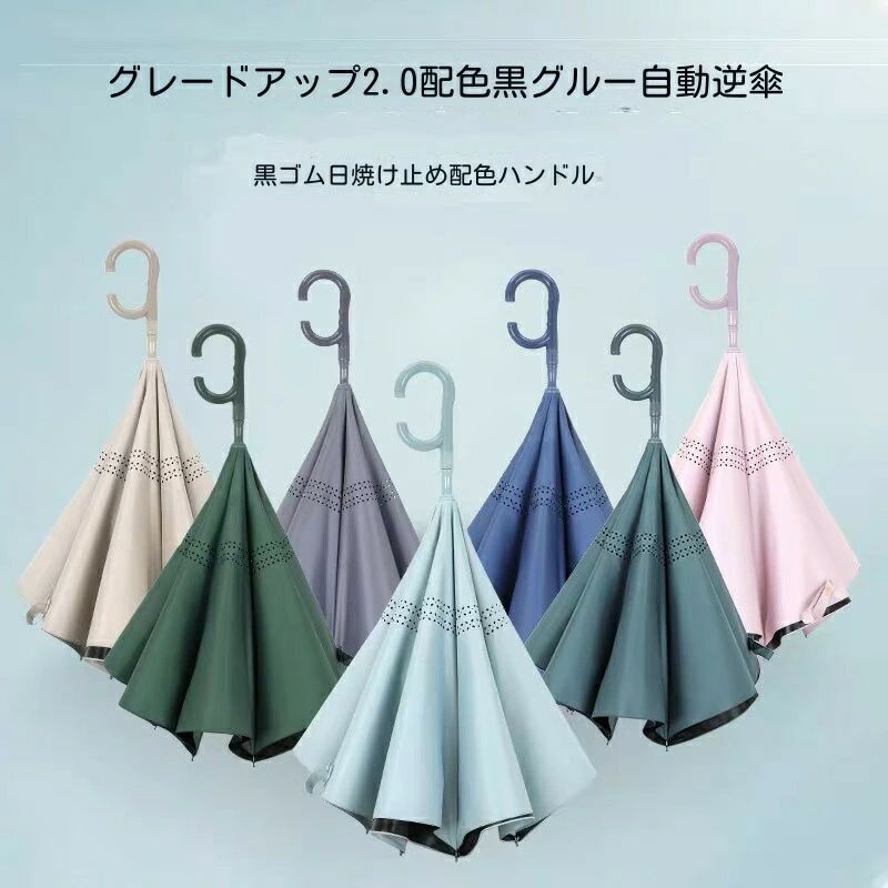 樂天商城 - 逆さ傘 ワンタッチ 自動開 UVカット 紫外線遮断 遮熱 遮光 2重構造 晴雨両用 便利ハンズフリー 両手自由 強風 風に強い 雨の日 暑い日 暑さ対策 日傘 逆開き折り畳み 長傘 二重傘 逆さま傘 逆転傘 二層自動逆傘 梅雨季節 台風対応 自立式 8本骨 反射テープ 風に強い傘