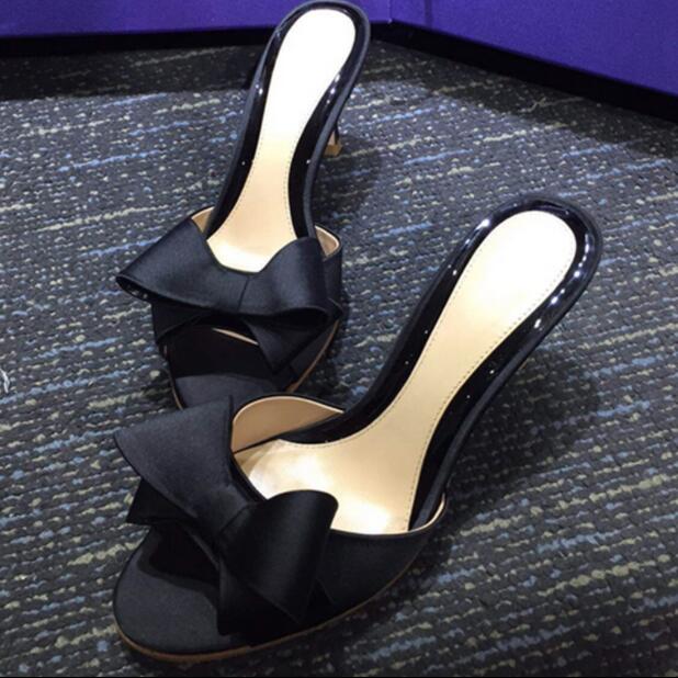 4.5/6.5/8.5cmヒール ピ 履きやすい ハイヒールミュール 歩きやすい 美脚 レディース パーティ 靴 大きいサイズ リボン サテン