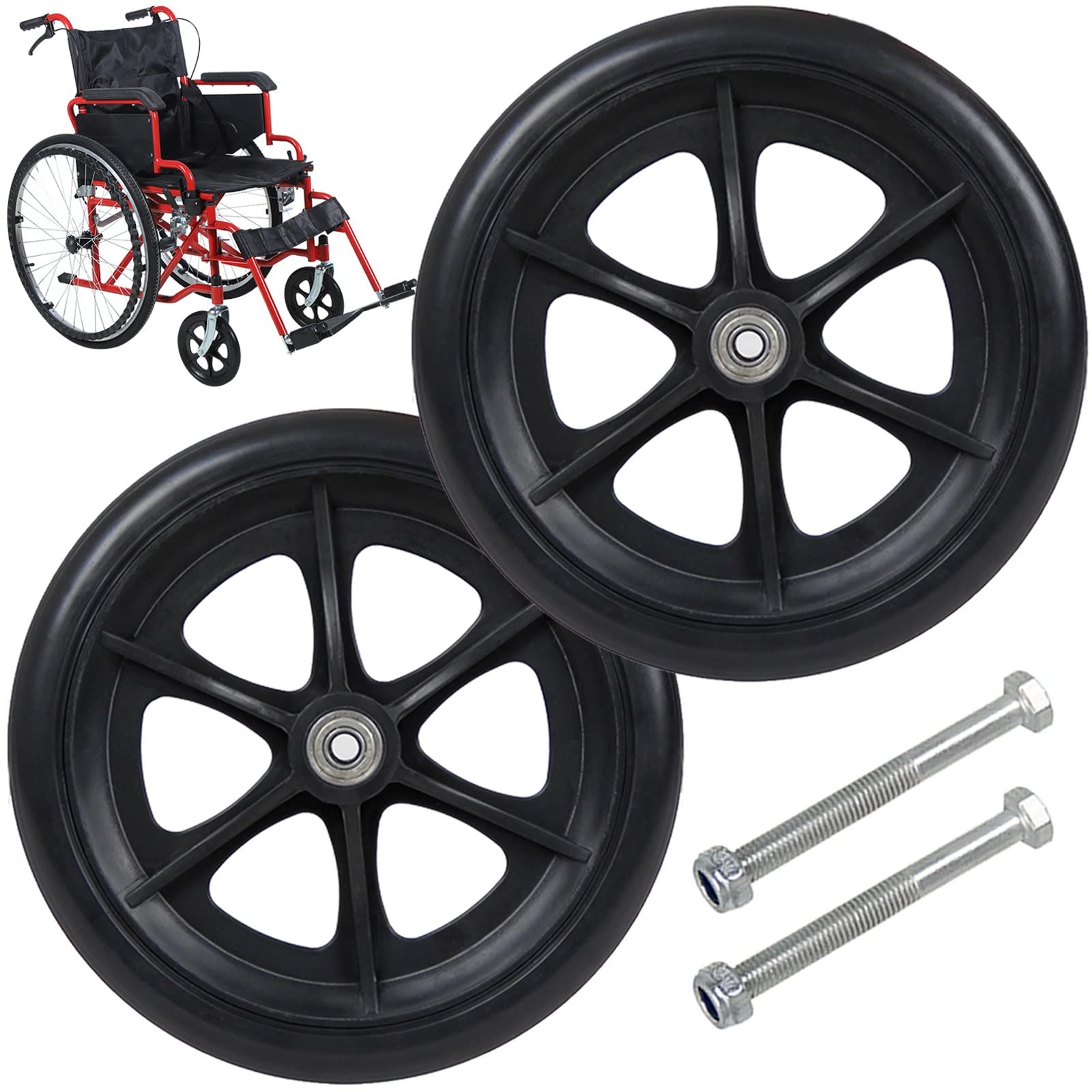 MOTTAINAI - 2個入 車椅子キャスター6インチ/ 7インチ/ 8インチ固形ゴム 車輪5/16ベアリング 車椅子用フロントキャスター アクセサリー歩行椅子歩行器 手動車いす用カート交換部品 耐摩耗性および滑り止め (Color : Gray Size : 15cm(6 in))