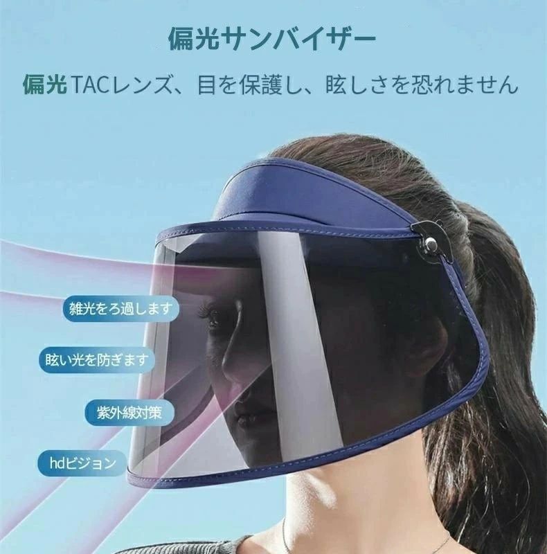 防御率99.9% 偏光サンバイザー サンハット 偏光機能 サンバイザー ブルーライトカット 紫外線対策グッズ ワイド ロング 偏光フェ