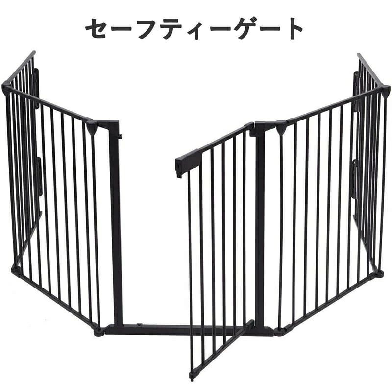 5面セット ドア付 おくだけ セーフティーゲート ストーブガード 玄関 階段 室内 折りたたみ可能 自由に組み合わせ ブラック 子ども ペット 用 金属、プラスチック (ブラック)