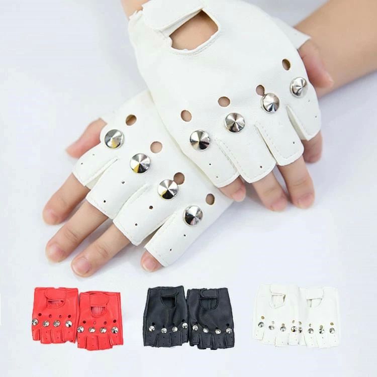 Gloves - 手袋 キッズ パン 手袋 飾り ダンス レザー リベット スタッズ 指なしグローブ アクサセリー ハーフグローブ 半指レザー ダンス