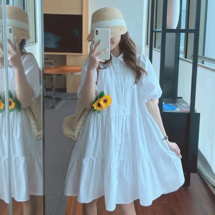 シャツワンピース ワンピース チュニック パフスリーブ ワンピース チュニックワンピ Aライン 大きいサイズ ティアード フレア