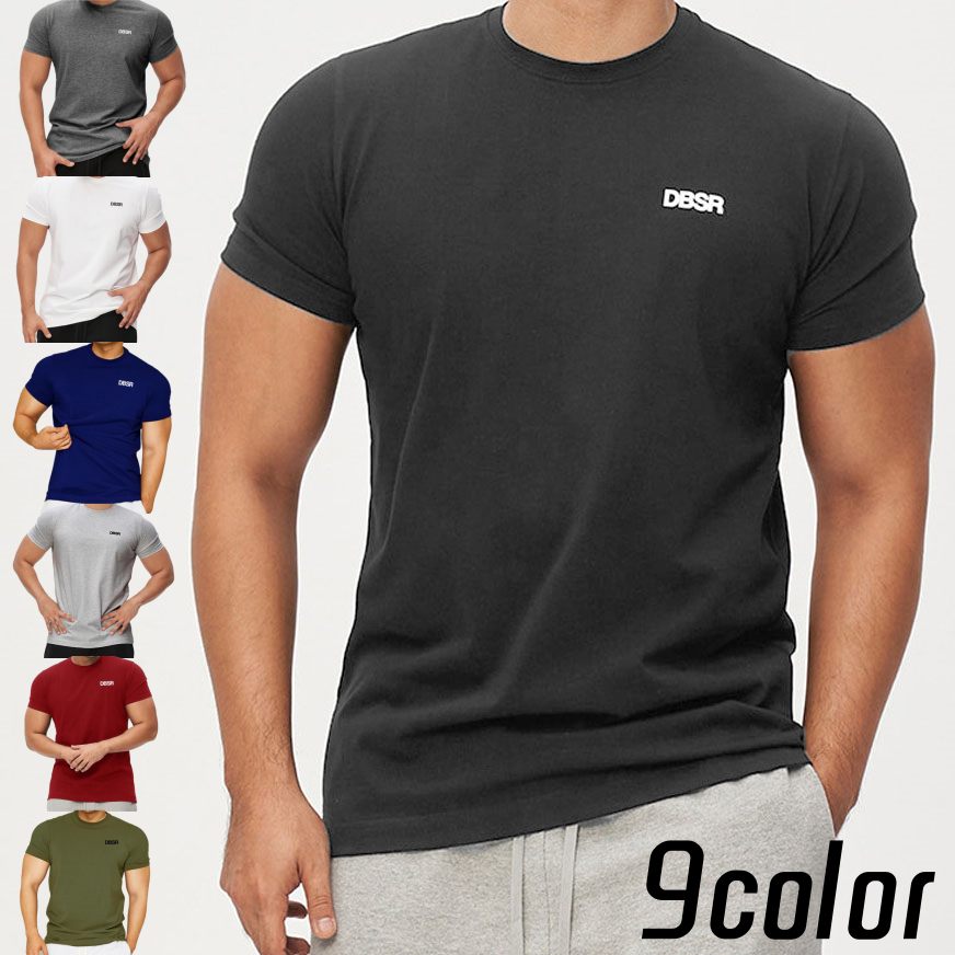 樂天商城 - 9color コットンTシャツ クルーネック ティーシャツ メンズ トレーニングウエア スポーツウェア フィットネス 筋トレ ジム ジョギング ランニング 運動着 日常着 ボディービル エアロビクス カジュアル 吸汗 大きいサイズ 夏服