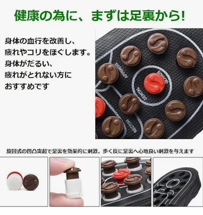天神橋セレクトの健康サンダル 健康 サンダル メンズ 足つぼ スリッパ 健康スリッパ レディース 足ツボ オフィス 事務用 室内 履き 健康 男女兼用 足つぼ 刺激 足裏 マッサージ 足裏 ツボ押し 23-27.5cm｜アングル2