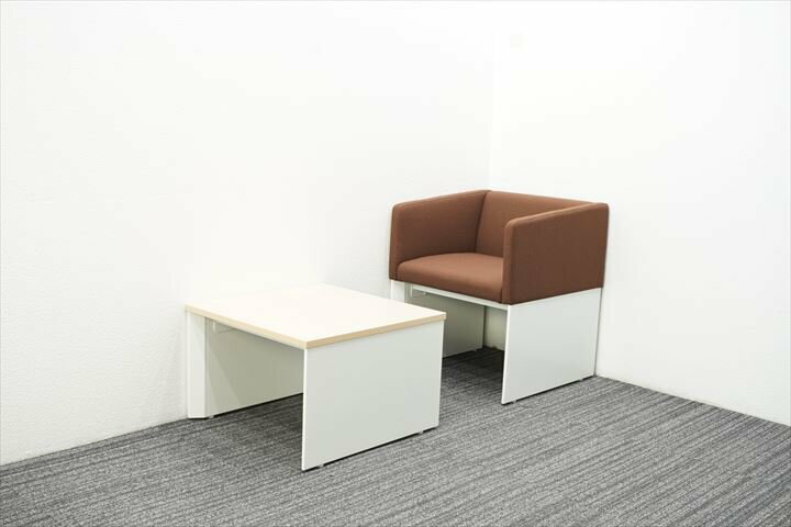 【★★★★】中古 コクヨ 1Pソファ ブラウン + テーブル W550 D540 H360 ライトナチュラル
