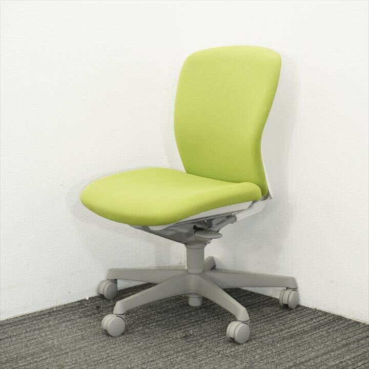 オカムラ スラート 肘無し ライトグリーン ホワイトシェル　中古