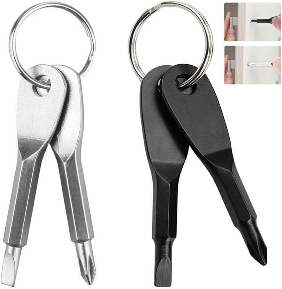 ミニドライバー キーホルダードライバー 2本セット キーリングドライバー 多機能 2つの異なる形状 十字..