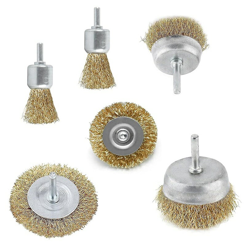 ワイヤーブラシ 6個セット 真鍮ワイヤー サビ取り 塗装剥がし 研磨ブラシ ペン型 ボウル型 ホイールブラシ アクセサリー 25mm 50mm 75mm