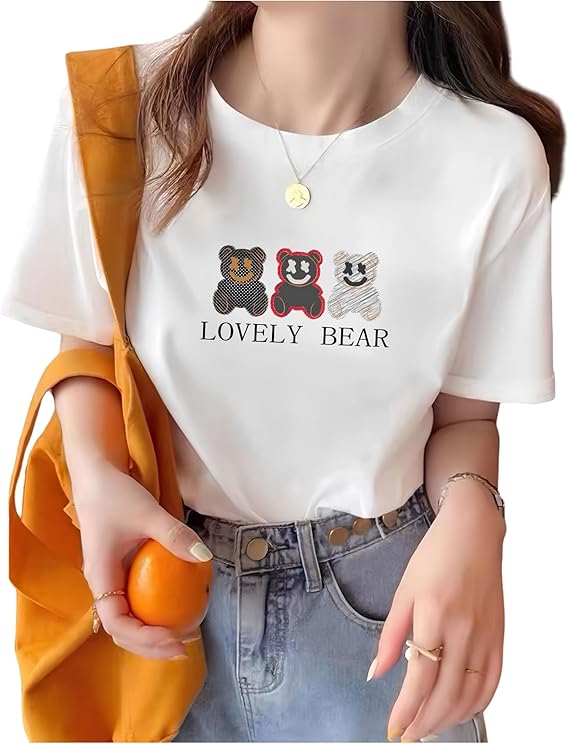 半袖 T シャツ 綿 100% トップス プリント カットソー ゆったりフィット 丸襟 薄手 春夏用 オシャレ カ..