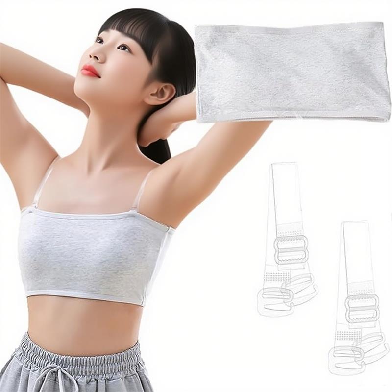 チューブトップ キッズ パッド付き 子供用スポーツトップ 透明ストラップ 1点セット ずれない 通学 ダンス 体育用 綿100% 吸汗 肌ざわり良好 ジュニアインナー