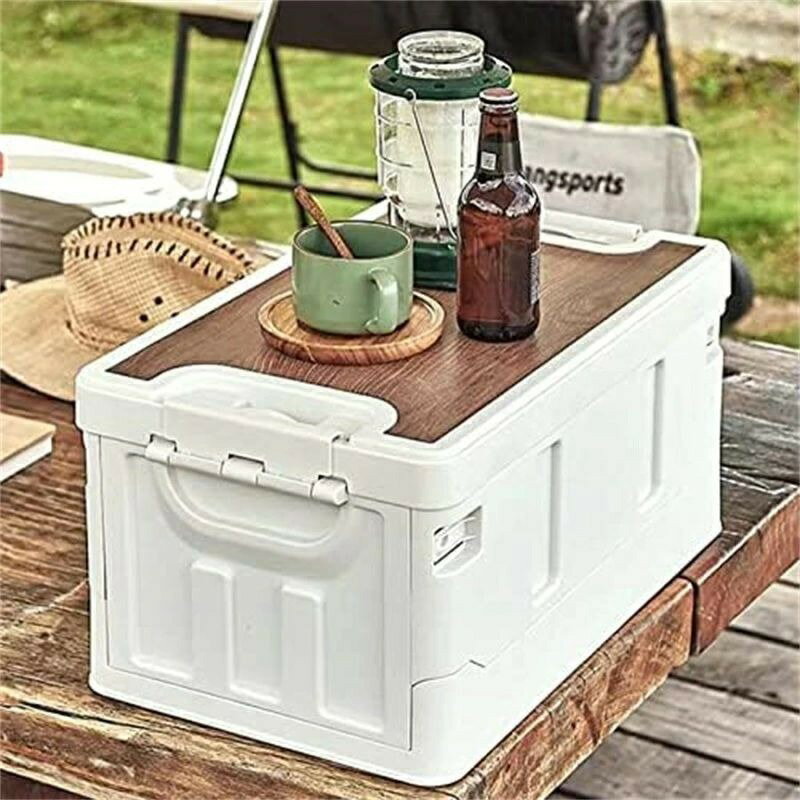 収納ケース コンテナボックス 折りたたみ 収納ボックス ふた付き 留め具付き 積み重ね 防塵 防カビ 防湿 家庭用/アウトドア用キャンプ用 衣類/書籍収納 組立簡単 プラスチックケース 木目調のフタ