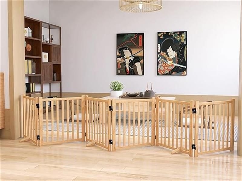 木製ペットゲート 家用 自立式 ドッグゲート 戸口/階段/木製 ペット用 家具 ドッグフェンス 折り式バリ..