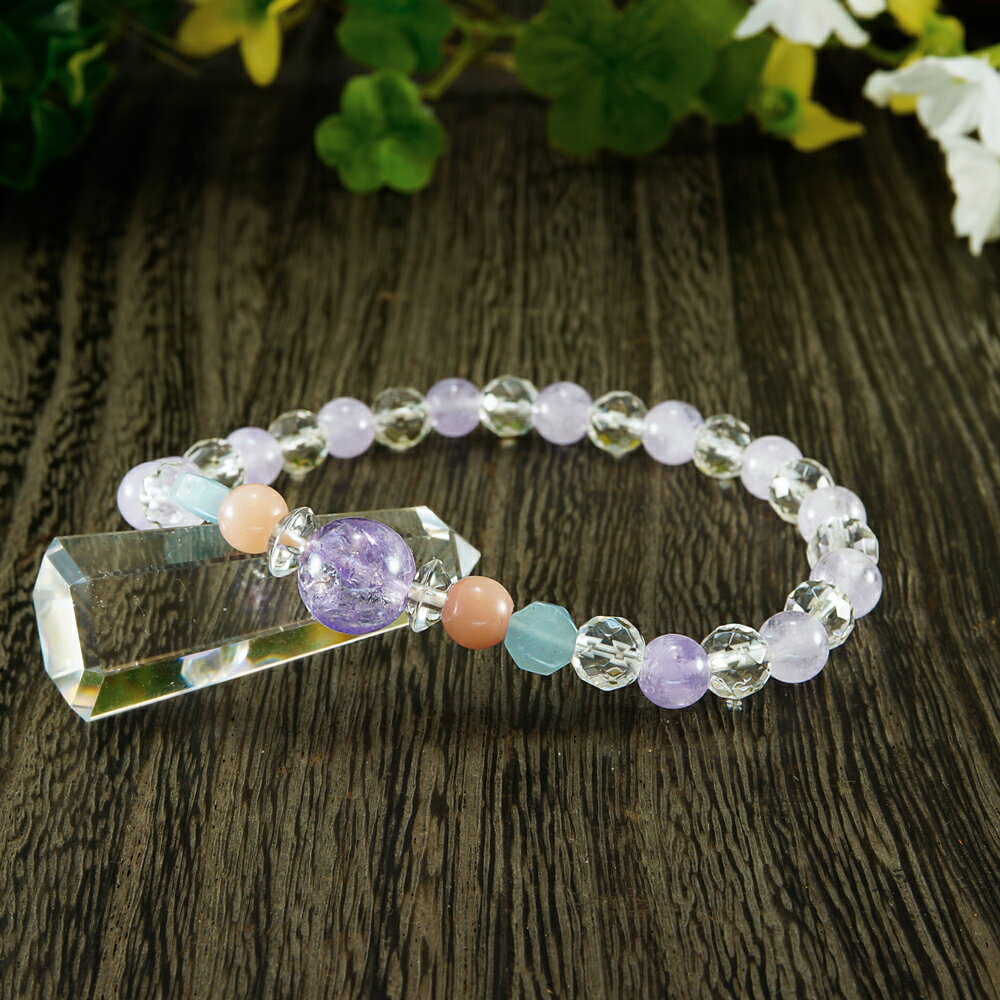 【ポイント20倍】 アメジスト × ラベンダーアメジスト × ピンクオパール × アクアマリン × 水晶 ブレスレット 腕輪 数珠 アクセサリー 天然石 パワー...
