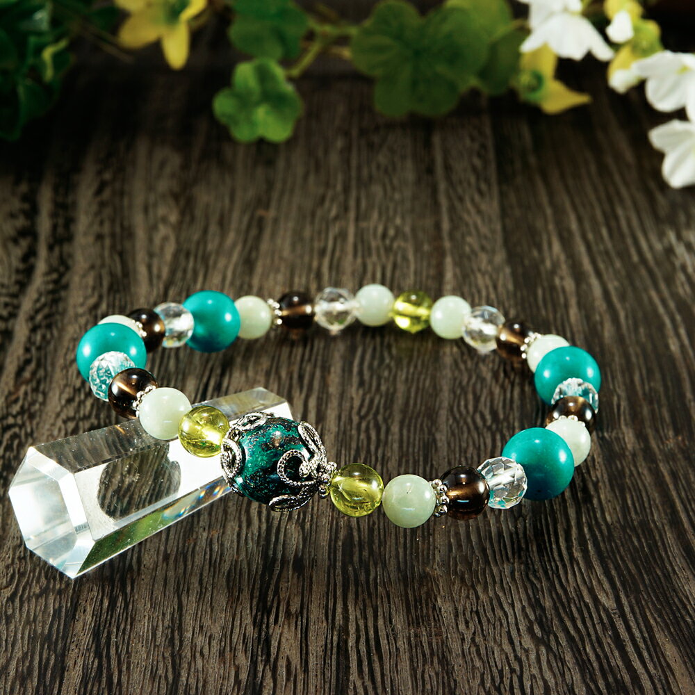 【ポイント20倍】 クリソコラ × ペリドット × 翡翠 × スモーキークォーツ × ハウライトトルコ × 水晶 ブレスレット 腕輪 数珠 アクセサリー 天然石...